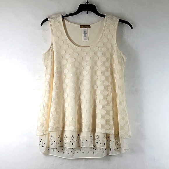 Valerie Stevens Sleeveless Polka-dot Layered Blouse w Embellished Hemline Size M - Picture 1 of 6